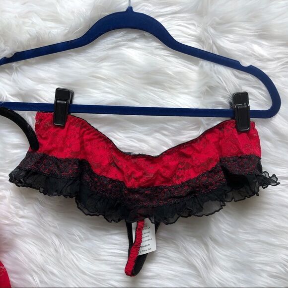 NWT Linea Donatella Intimates Camidoll & Thong Red w/ Black Lace Trim - Picture 10 of 15
